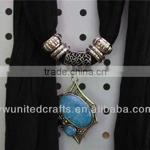 Women Fashion Color Blocking Pendant Scarf With Beads Metal Bead Pendant Scarf thumbnail-1
