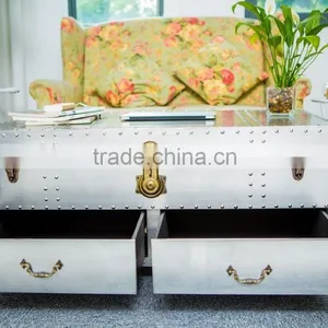 Aviator Coffee Table Riveted Aluminum Metal Modern Design thumbnail-2
