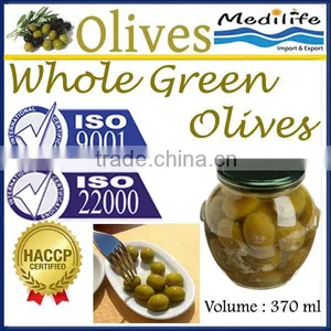 Whole Green Olives,Hight Quality Tunisian Table Olives,Whole Green Olives ,Green Olives. 370 ml Glass Jar thumbnail-1