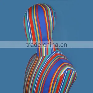 Articulated Male Dress Form With Half-Leg -- Striped Linen Mannequin thumbnail-2