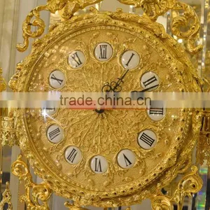 Royal Palace Italy Antique 24K Gold Plated Bronze Floor Clock, Brass Mounted Crystal and Marble Grandfather Floor Clock thumbnail-4