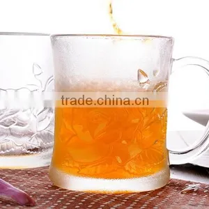 Haonai Top Quality Frosted With Embossed Glass Mug With Handle,pass FDA,CA65 thumbnail-1