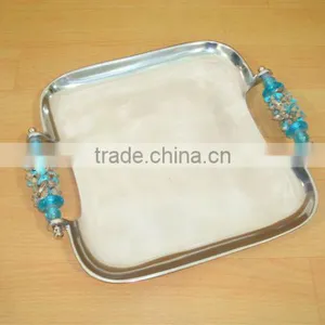 Designer Serving Trays,Metal Serving Trays With Beaded Handles,Serving Trays With Handles,Metal Trays,Aluminum Serving Trays thumbnail-1