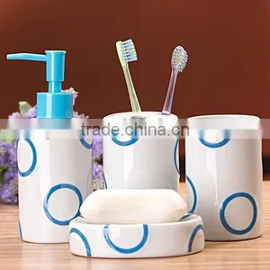 Ceramic Bathroom Set White With Round Circle Pattern thumbnail-3