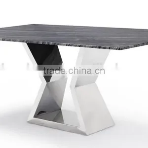 Modern Dining Table With Marble Top and Chrome Base thumbnail-3