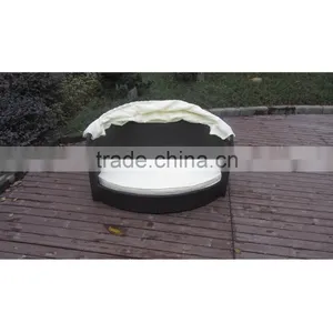 Hlaf Round Cooling Rattan Pet Bed for Dogs With Canpoy thumbnail-4