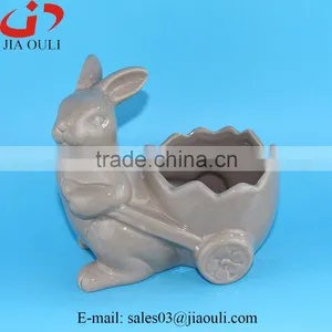 2016 New Design Popular Easter Decoration Ceramic Rabbit Planter thumbnail-4