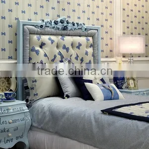 European Style Classic Design Boys Light Blue Children Wooden Carved Cloth Art Cot Bed - BF07-70356 thumbnail-2