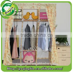 Simple Folding Oxford Fabric High Qulity Solid Wood Bedroom Wardrobes thumbnail-2
