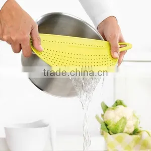 Kitchen Utensils Silicone Colorful Flat Strainer With Antiskid Handle Pot Cover Pan Lid thumbnail-1