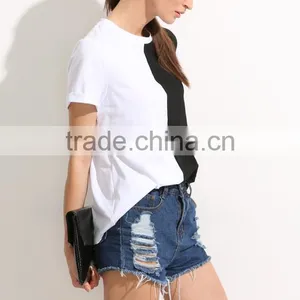 OEM Simple Black and White Block O Neck T Shirt for Women LC8293 thumbnail-5