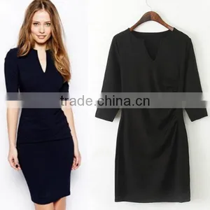 HD-D246 Quarter Sleeve Midi Plain Bodycon Pencil Dress/OEM Ladies Dress/factory New Design thumbnail-1