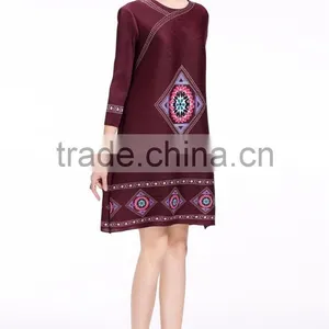 Half Sleeve Women Faddish Loose Printed Crumple Dress thumbnail-4