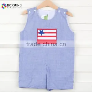 Plaid Fabric Boys Jon Jon National Flag Smock Summer Jumpsuit Onesie Baby Romper thumbnail-1