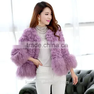 Women's Real Rabbit Fur Coat With Mongolia Lamb Fur Big Skirt Hem Bright Color Natural Fur Coats Female thumbnail-1