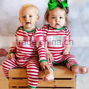 Wholesale Christmas Pajamas Custom Name Embroidered Santa Red and White Stripe Baby Girl or Boy Personalized Christmas Pajamas thumbnail-1