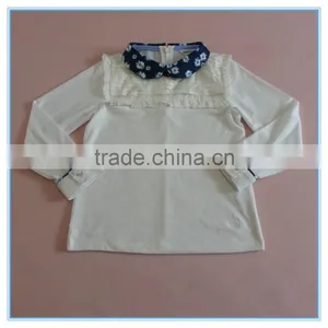 Wholesale OEM Children Girls Cotton Long Sleeve Shirt, Girls Boutique t Shirt With Flower Printed Turn Over Neck thumbnail-1