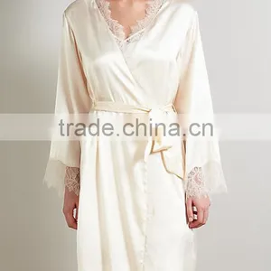 ALT18 Custom Bridalwear, Lace Brides Robe, Luxurious Robe With Eyelash Lace, Silk Robe thumbnail-1