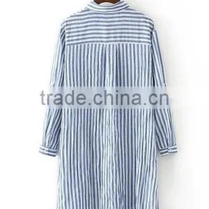 Runwaylover EY2325B Simple Fashion Style Casual bf Shirt Lady Long Sleeve Striped Blouse thumbnail-2