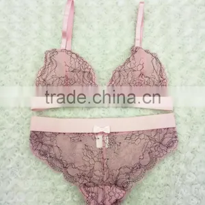 Ladies Excellent Embroidery Lace Charming Soft Sexy Bra Panty Set thumbnail-1