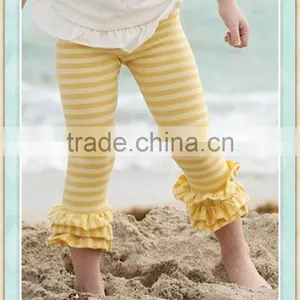 Icing Leggings Ruffles Pants Triple Ruffle Pants Handmade Yellow Striped Ruffle Pants thumbnail-1