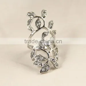 Gold Silver Crystal Rhinestone Hollow Leaf Midi Finger Knuckle Rings Jewelry thumbnail-2