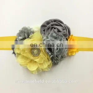 Grey&Yellow Combo Sash Satin Flower Sash Maternity Sash Boy Photograpy Prop thumbnail-3