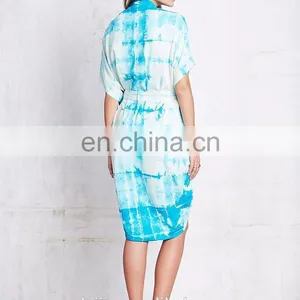 Batwing Short Sleeve Silk Tie Dye Print Kimono, High Quality Ladies Kimono thumbnail-3