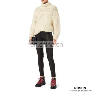 100% Manhand Chunky Knitted Turtlenck Long Sleeves Sweater In White thumbnail-3