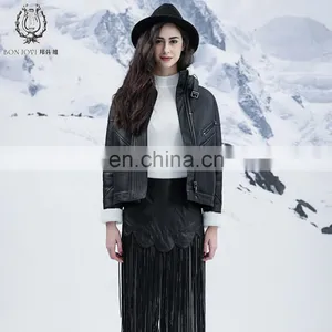 Cool Style Black Genuine Leather Jacket Women's Merino Sheepskin Fur Coat Punk Real Fur And Leather Jacket thumbnail-4