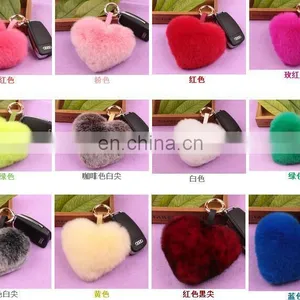 Factory Wholesale Multicolor Rex Rabbit Fur Heart Shape Fur Keychain thumbnail-4