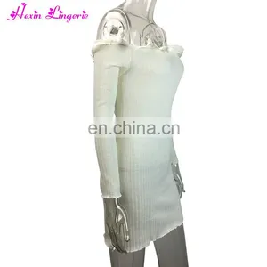 Newest One Word Collar Underbust Long Sleeve Sexy Bodycon Women Party Dress thumbnail-4