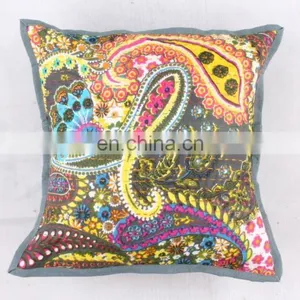 Hand-stitched Kantha Pillow Indoor & Outdoor-Indian Brown Multi Colour Kantha Cushion Covers-Kantha Pillow Covers Textile Art thumbnail-1