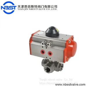 Pneumatic 3 Ways Female Threaded Mixing Ball Valve thumbnail-1