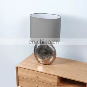 Bulk Wholesale Indoor Lighting Ceramic Base Bedroom Desk Grey Porcelain Lamps With Cloth Lampshade thumbnail-3