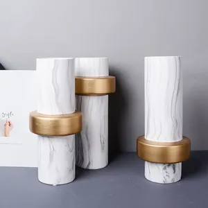 Marbling White And Gold Rings Ceramic Flower Vase, Office Hotel Showroom Tea Table Decoration thumbnail-1