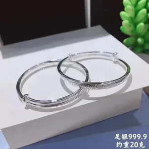 S999 Foot Silver Bracelet Women Solid Smooth Silver Bracelet Push Pull Silver Bracelet Young Girl Friend Mother Birthday Present. thumbnail-4