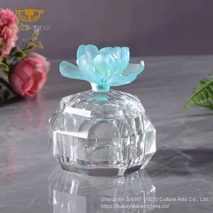 2022 New Creation Instagram Novelty Clear Crystal Glass Sandalwood Container Flower Lid Jewelry Sundries Box thumbnail-3