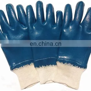 Cotton Interlock Lining Knit Wrist Yellow Nitrile Coated Work Gloves For Oil Gas thumbnail-2