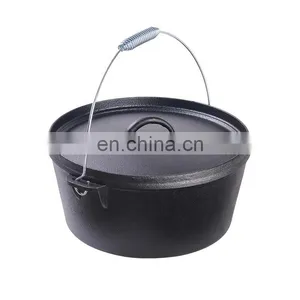 Flat Bottom 8 Quart Outdoor Cooking Seasoned Dutch Oven 4.5 Quart Cast Iron Camp Pot thumbnail-1
