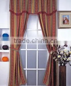 Hot Selling Factory Yarn Dyed Jacquard Stripe Polycotton Window Curtain With Attached Fringe Valance With 2 Tie Backs Quality Choice thumbnail-1