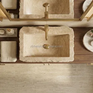 Travertine Marble Rectangular Vessel Sink Factory Direct Wholesale Customizable Hand Wash Basin OEM ODM Marble Sink for Hotel thumbnail-2