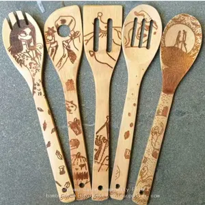 Bamboo Kitchen Spoons Engraved Bamboo Utensils Burned Wholesale thumbnail-2
