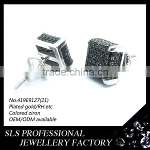 Sterling Silver White Gold Plated Screw Back Black CZ Stone Earrings Fashion in 2015 thumbnail-1