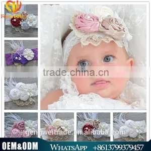 Wholesale Beautiful Girls Hair Accessory Fashion Feather Flower Baby Kids Headband for 0-3years thumbnail-1
