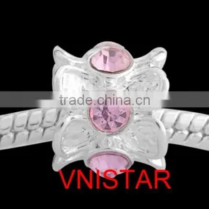 Vnistar Silver Plated Large Hole European Beads With Clear&pink&cyan Crystals for Bracelet PBD1225 thumbnail-2