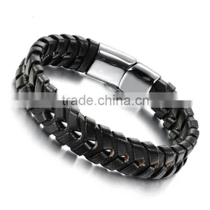 Factory Your Logo Custom Wide Braided Leather Bracelet thumbnail-1