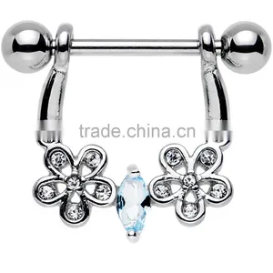 Steel Barbell Gem Flowers Nipple Shield thumbnail-1