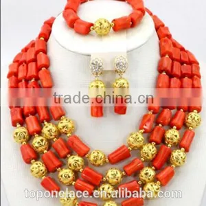 2016 Fashion African Bridal Beads Jewelry Set Coral Beads Jewelry Designs Nigerian Coral Beads Jewelry Set Wedding thumbnail-6
