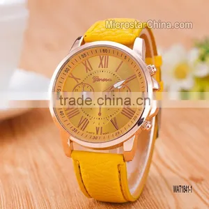 New Fashion Round 2 Zones Ladies Cheap Geneva Leather Watch Women thumbnail-1